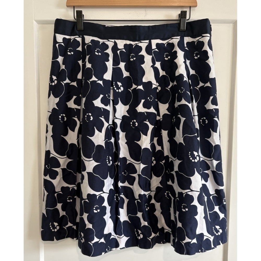 Mario Serrani Italy Navy Blue White Floral Pleated A Line Skirt Size L Lined